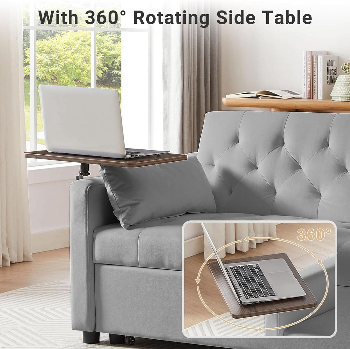 Grey Adjustable Backrest Convertible Sleeper Sofa Bed
