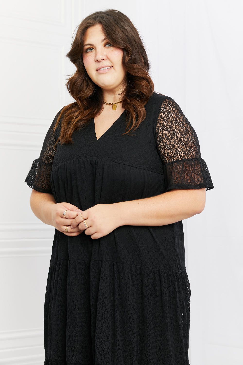 P &amp; Rose Lovely Lace full-size tiered dress by Pear Daisy, featuring intricate lace and a flowing, layered design.