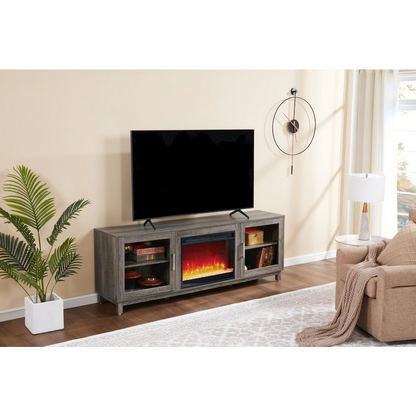 Gray walnut finish Summit 70-inch TV stand console with built-in fireplace and heater by Start2Finish.