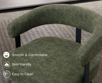 Green Leather Upholstered Dining Chairs Curved Back