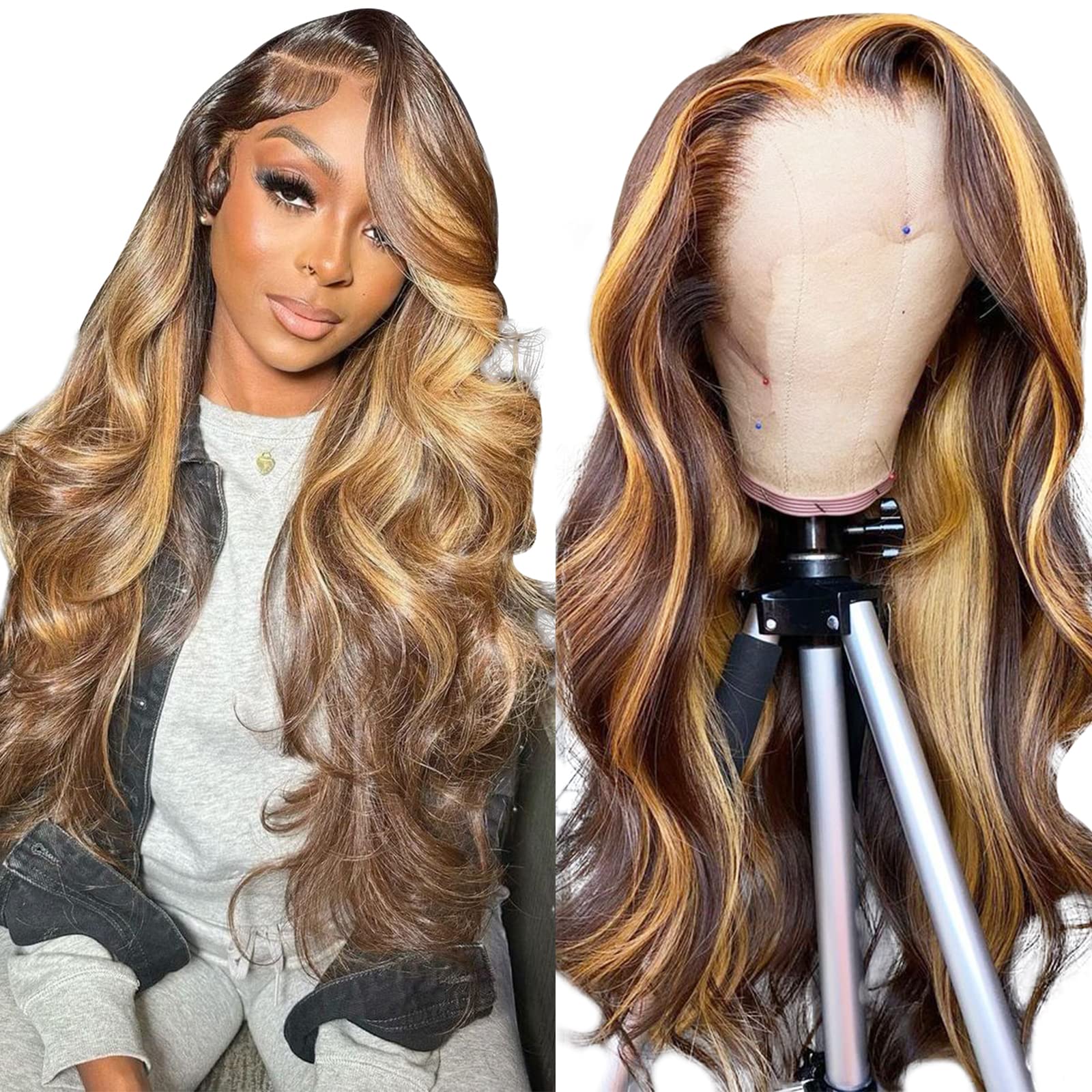 Pear Daisy P4 27 13x4 lace front wig with human hair body wave, showcasing the wig&