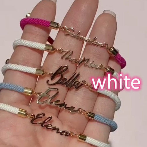 Colorful rope chain bracelet with personalized custom name, designed for women by Pink Lucky, vibrant and stylish accessory.