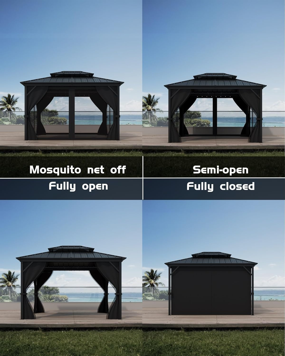 12x14 Weatherproof Hardtop Gazebo Gray Aluminum Frame