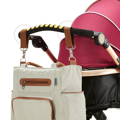 White large capacity diaper bag by Maroon Asteria, designed for moms, with multiple compartments for baby essentials.