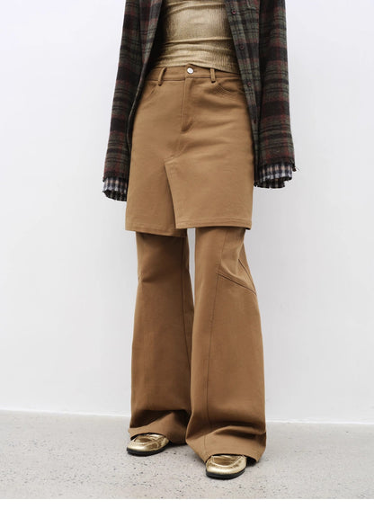 Brown Coeus Culotte Declaration retro split design jacket with faux two-piece style, twill brushed fabric, stylish and unique.