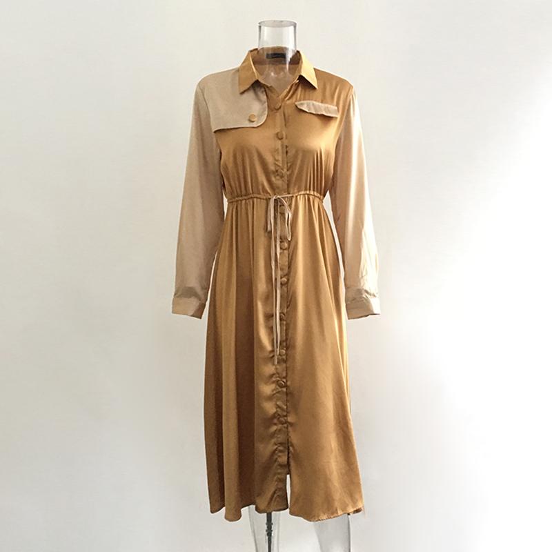 Elegant khaki long sleeve mid-waist dress for women, suitable for autumn and winter, by Jade.