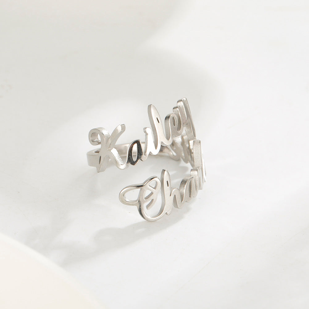 Custom Name Ring from Pink Lucky jewelry collection, featuring personalized engraved design on silver band.