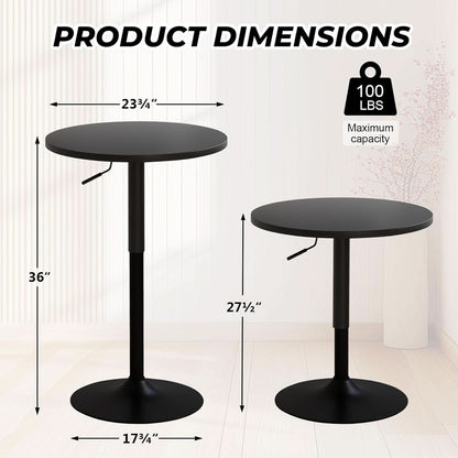 23.6 Inch Round Pub Table Black Height Adjustable All Weather
