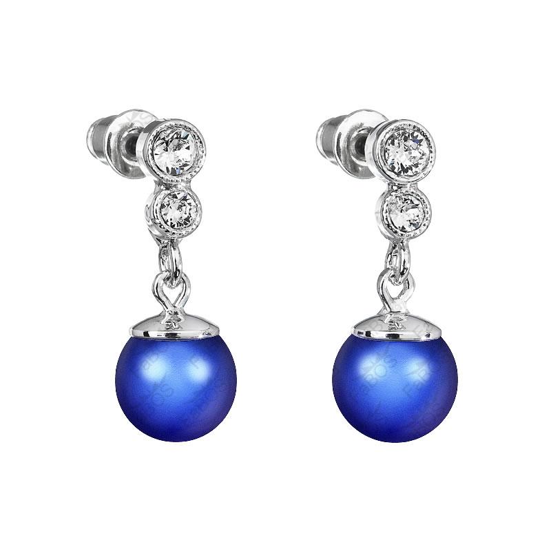 Dark blue pearl earrings from Pink Aether, elegant jewelry gift with round pearl design on a white background.