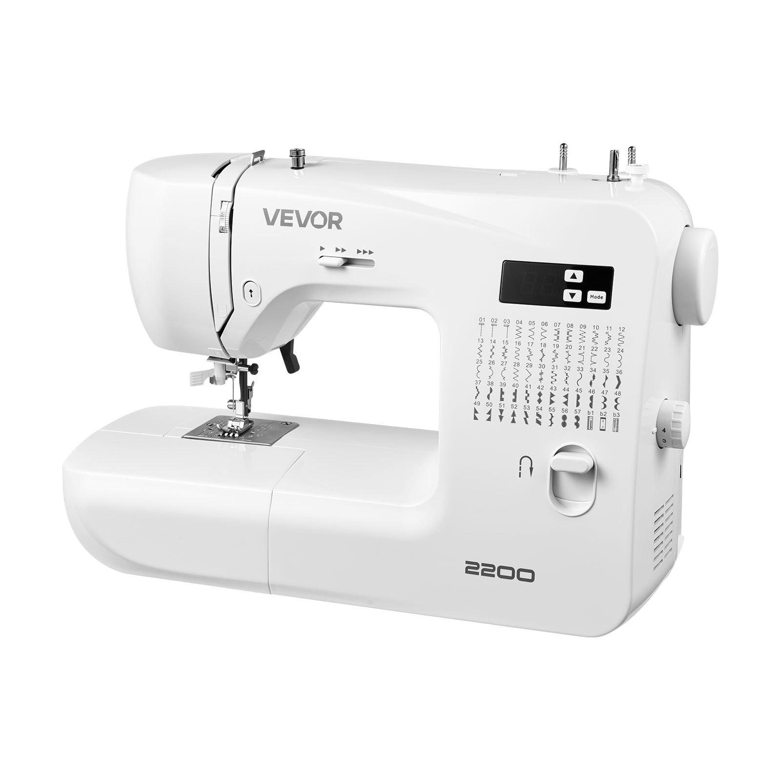 Start2Finish VEVOR computerized sewing machine with LED screen, foot pedal, LED light, heavy-duty metal frame, and 60 stitch options.