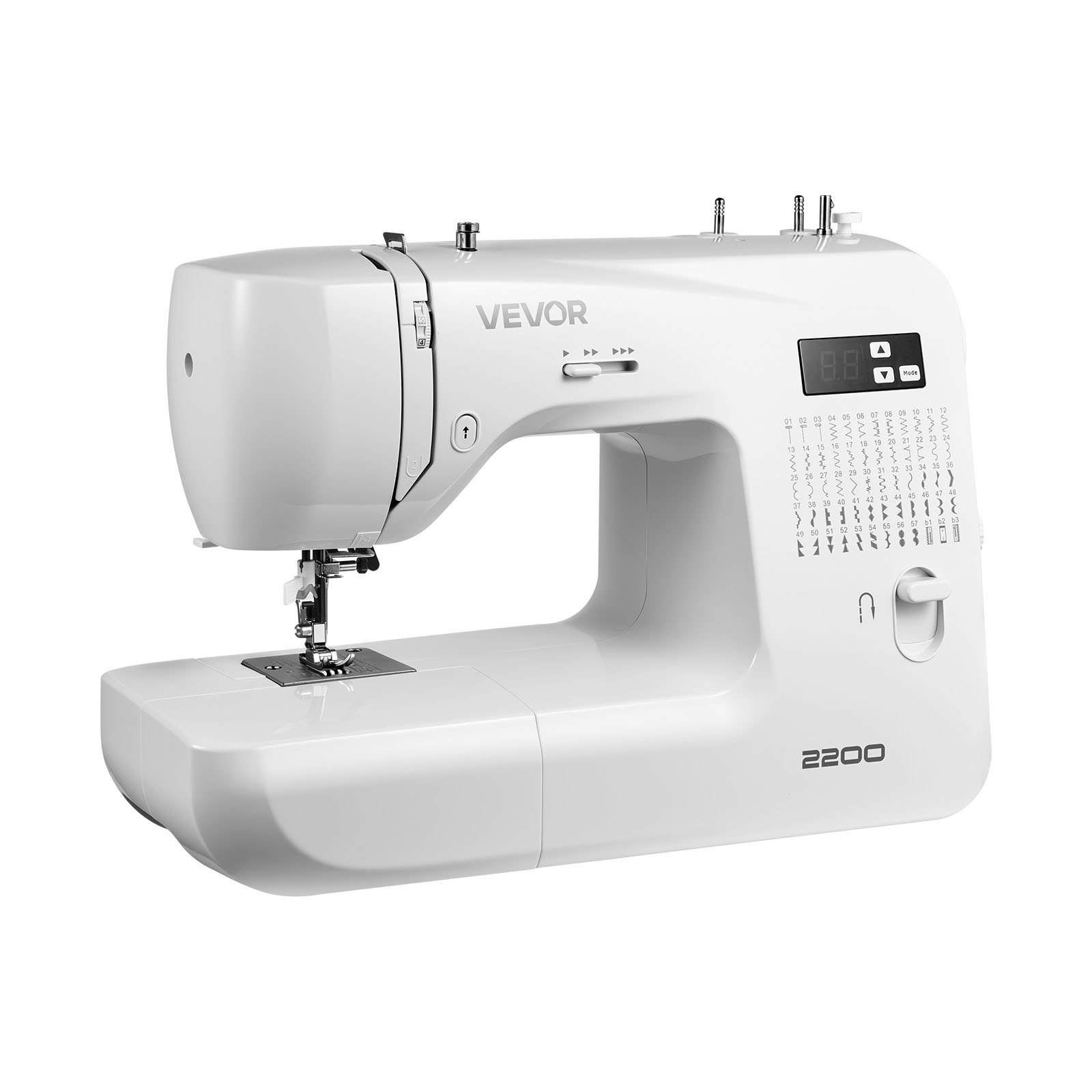 Start2Finish VEVOR computerized sewing machine with LED screen, heavy-duty metal frame, foot pedal, and LED light for crafts and mending.
