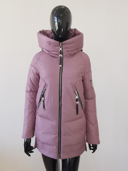 Women’s casual hooded winter parka by Jade with zipper pockets, padded coat ideal for cold weather.