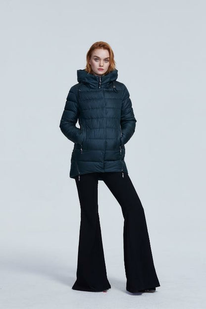 Women’s warm hooded winter coat by Jade, casual jacket with insulated lining and a cozy hood, perfect for cold weather.
