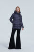 Women’s warm hooded winter coat by Jade, casual jacket with insulated lining, suitable for cold weather and winter outdoor wear.