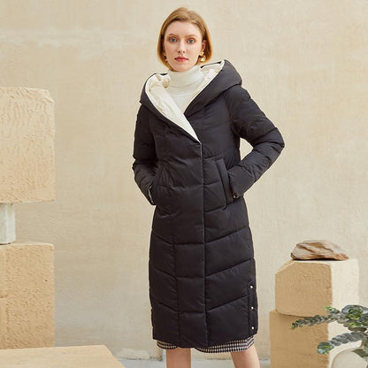 Women’s hooded parka coat by Jade, warm cotton long winter jacket with a hood, suitable for cold weather.