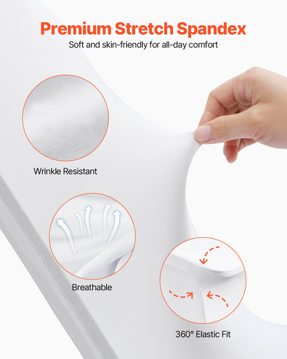 White VEVOR Stretch Spandex folding chair covers by Start2Finish, fitted, removable, washable protective slipcovers for events and celebrations.