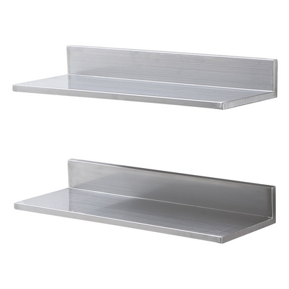 Start2Finish stainless steel wall-mounted floating shelves, 8.6" x 24", with backsplash, heavy-duty storage for kitchen, restaurant, or bar.