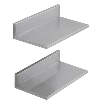 Start2Finish stainless steel wall-mounted shelves, 8.6" x 16", with backsplash, for kitchen, restaurant, or bar storage.