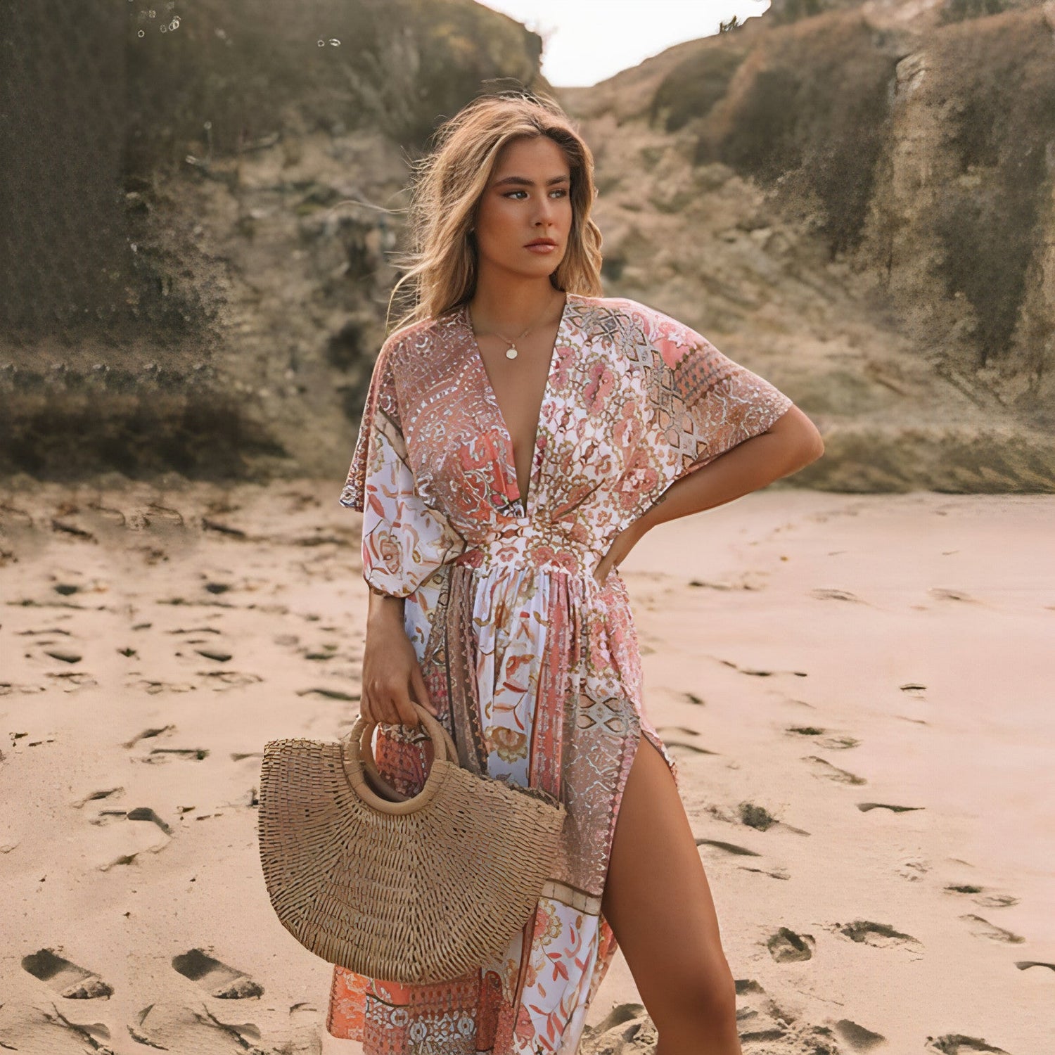 Women’s spring fashion printing dress by Carmine Juneberry featuring a vibrant floral pattern and lightweight fabric.