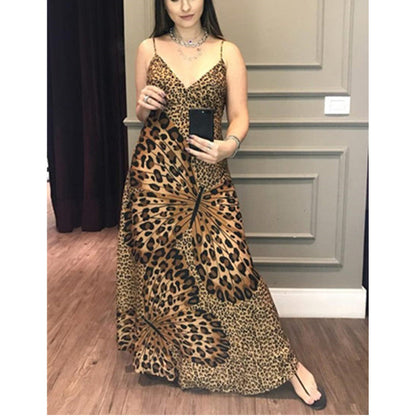 Ladies leopard print butterfly dress by Pear Daisy featuring a strap design, perfect for stylish home or garden wear.