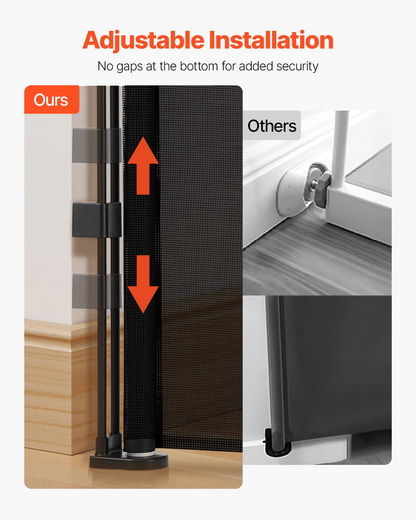 Start2Finish VEVOR retractable baby gate in black, mesh material, 870mm tall, extends to 1800mm, for stairs and doorways.
