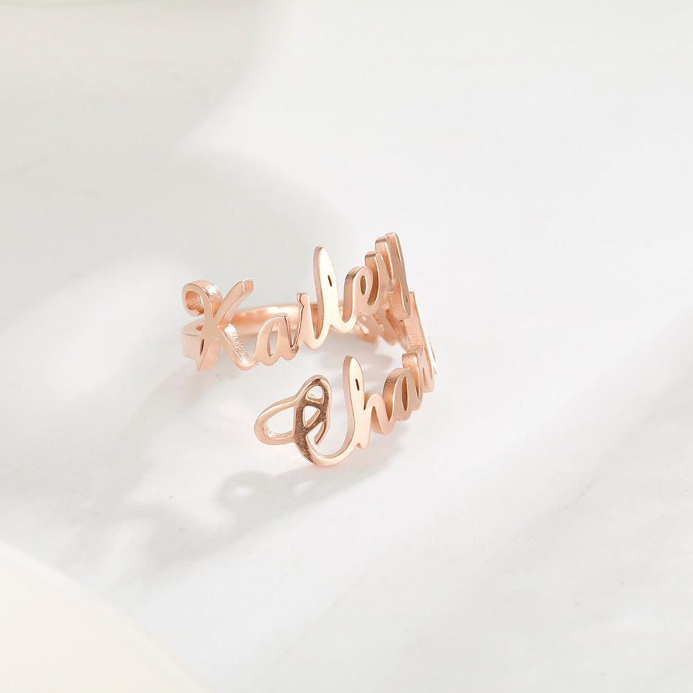 Custom Name Ring by Pink Lucky, jewelry and watches, close-up of personalized silver ring with engraved name on polished band.