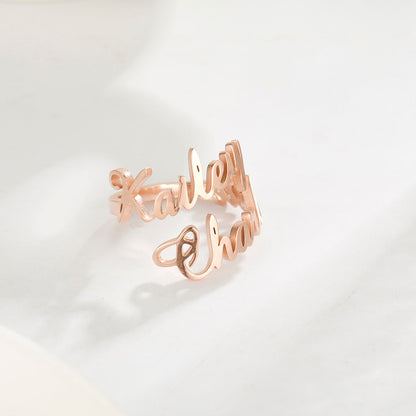 Custom Name Ring by Pink Lucky, jewelry and watches, close-up of personalized silver ring with engraved name on polished band.