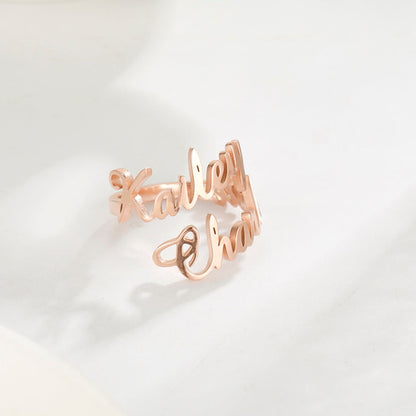 Pink Lucky custom name ring in jewelry, featuring a sleek band with personalized engraved name in elegant style.