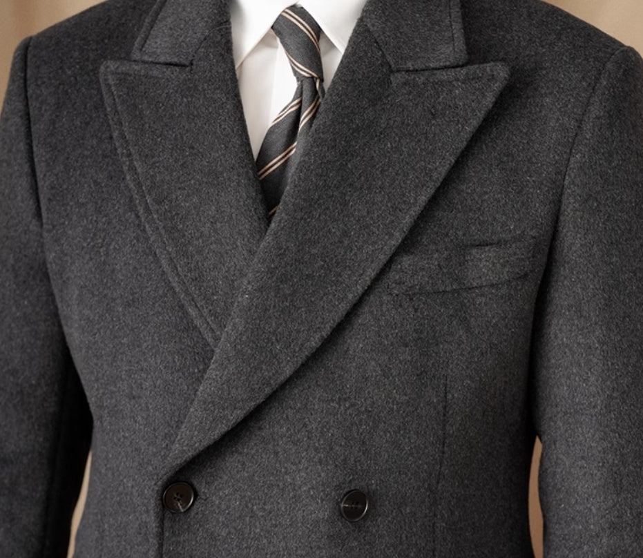Carmine Juneberry HauteWool™ double-breasted wool coat in a wool blend, featuring classic lapels and tailored fit.