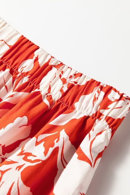 Floral Western high split maxi skirt for women by Byzantium Bay, featuring vibrant floral patterns and flowing fabric.