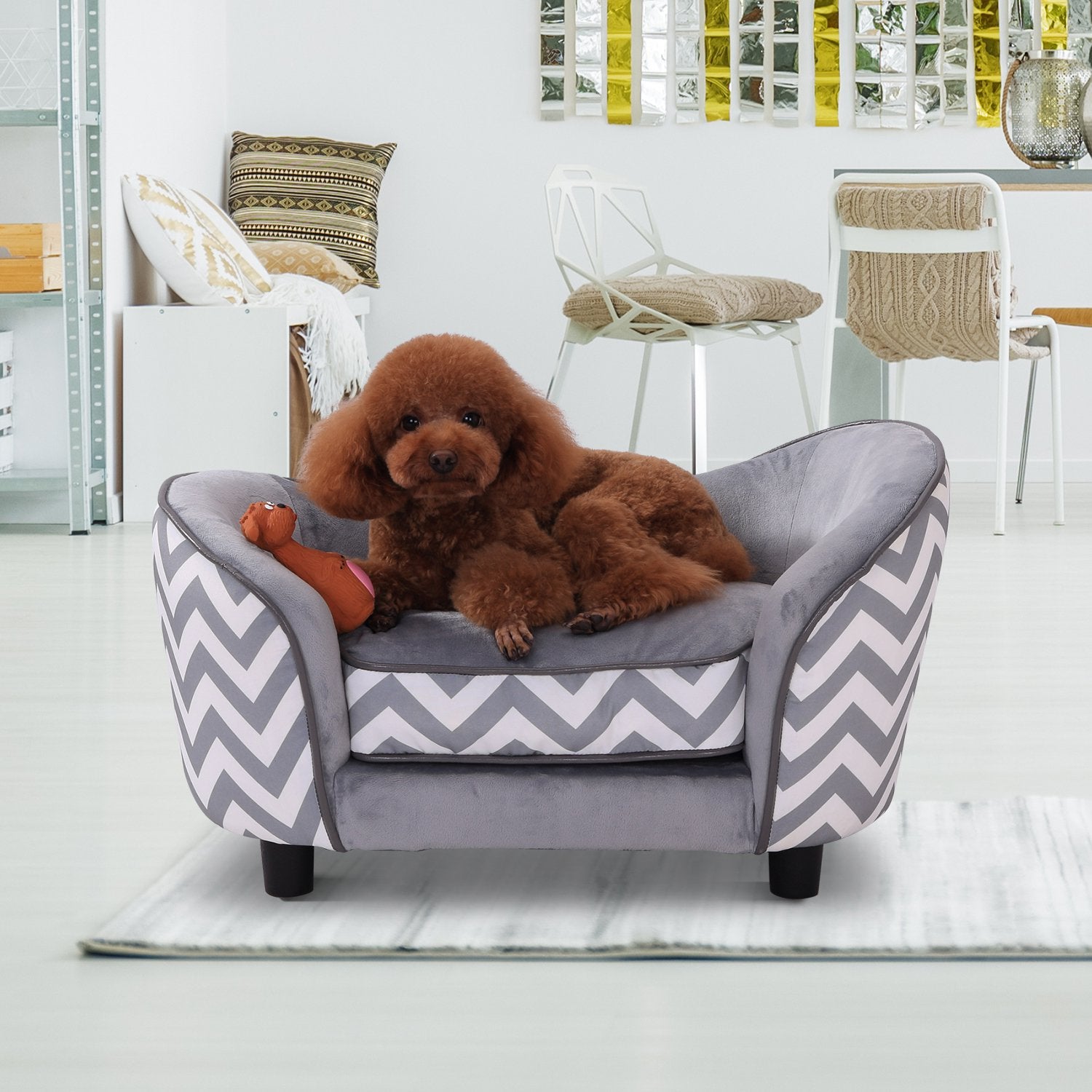 Taupe Shadow PawHut soft warm pet bed with elevated design for dogs and puppies, featuring a cozy sleeping surface and raised edges.