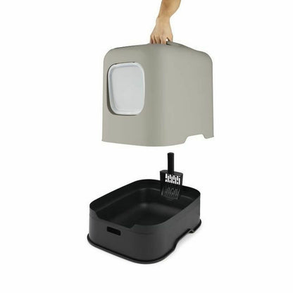 Plastic cat litter box in cappuccino color from Rotho My Pet, designed for pets, with a spacious, easy-to-clean interior.