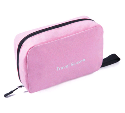 Maroon Asteria portable travel makeup bag with multifunction hooks, compact design for organizing cosmetics on the go
