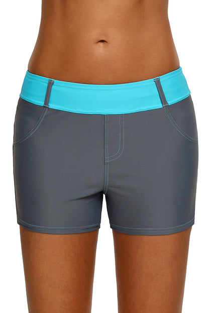 Mint waistband faux denim sports shorts for women by Lavender Pallas, featuring a relaxed fit and stylish design.