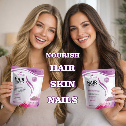 Pear Daisy WINYEL Hair Growth Soft Chewables with vitamins, shown in the package with chewable tablets, for healthy hair growth.
