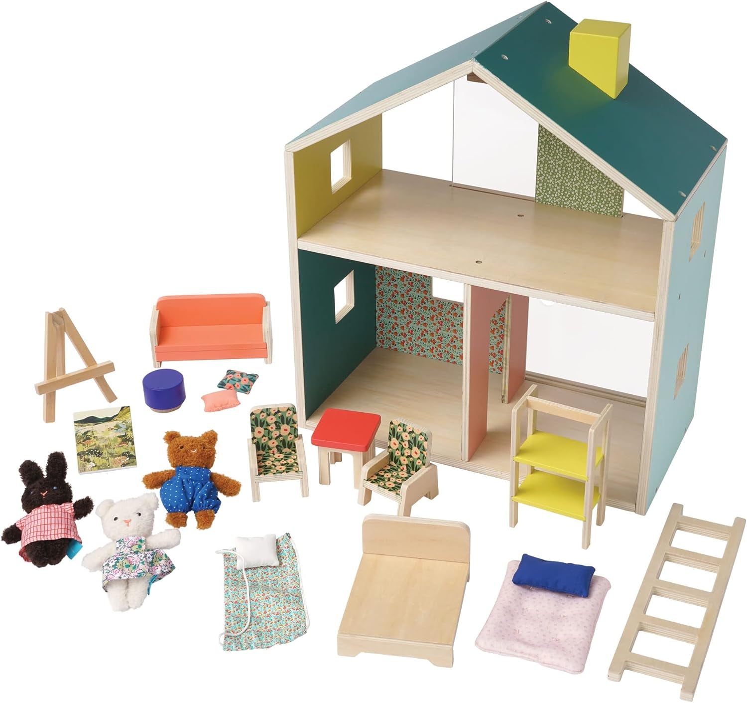 Wooden playhouse with loft for kids, Peach Maple furniture, featuring a charming design and spacious interior for children 3 years and up.