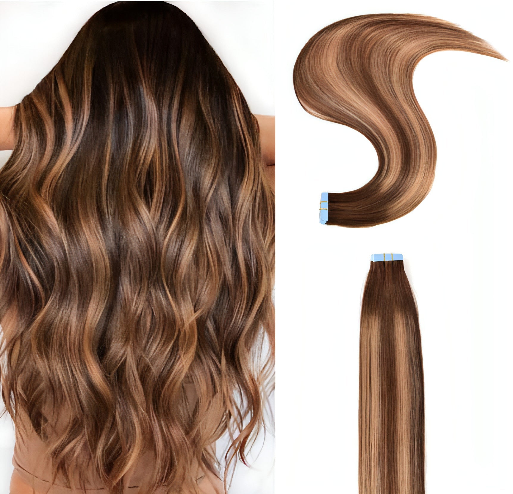 Carmine Juneberry LuxeWave traceless invisible real hair wig extension in natural hair color, displayed on a mannequin head.