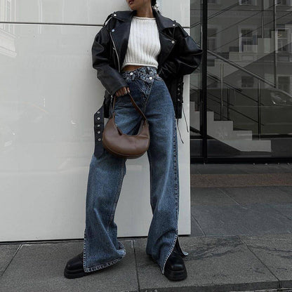 Carmine Juneberry DenimDare™ Dislocation Jeans for women featuring distressed denim style and modern fit, shown on a model.