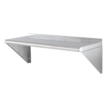 Start2Finish VEVOR 12x36 stainless steel wall-mounted floating shelf with brackets, heavy-duty storage for kitchen, restaurant, or bar.