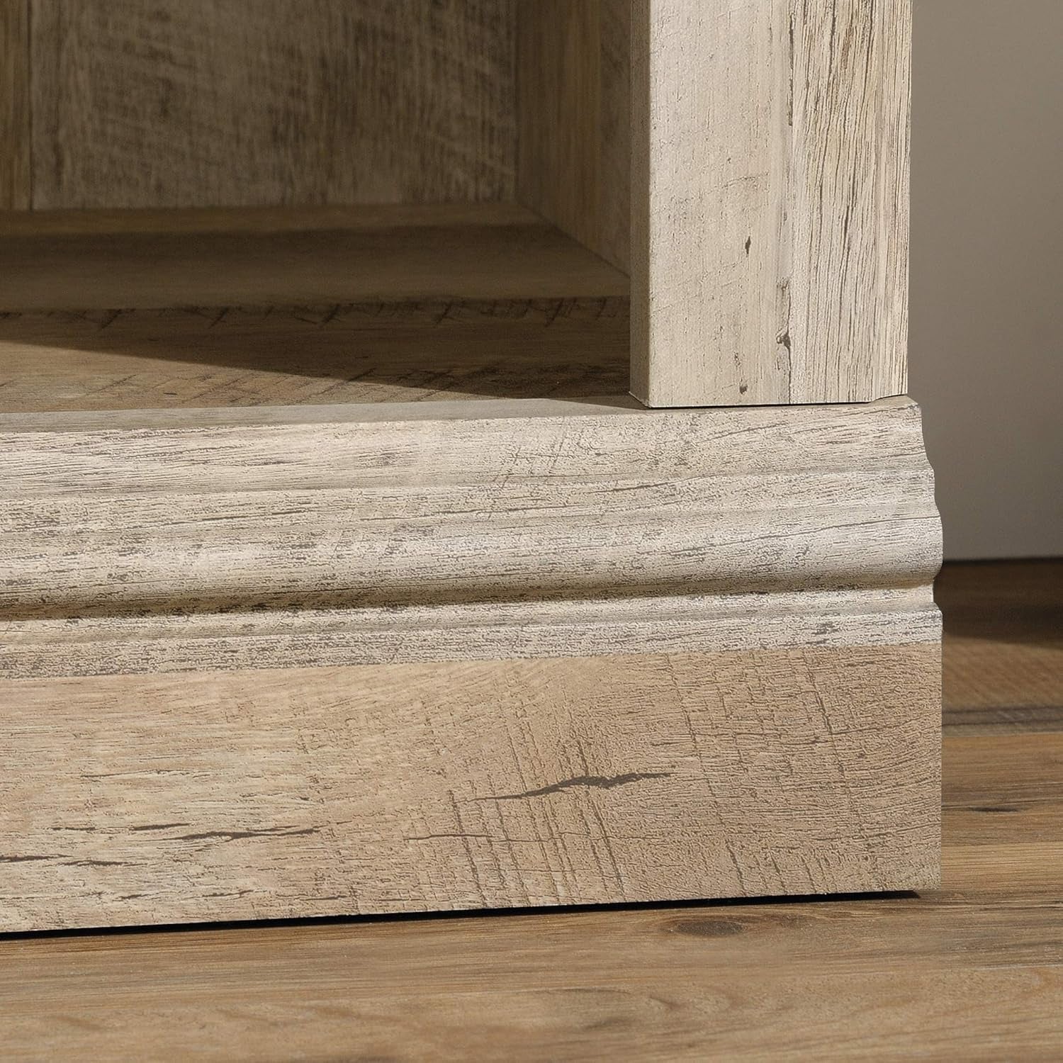 Peach Maple 3-shelf bookcase in Lintel Oak finish, ideal for living room storage and organization with a modern wooden design.