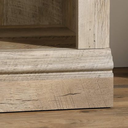 Peach Maple 3-shelf bookcase in Lintel Oak finish, ideal for living room storage and organization with a modern wooden design.