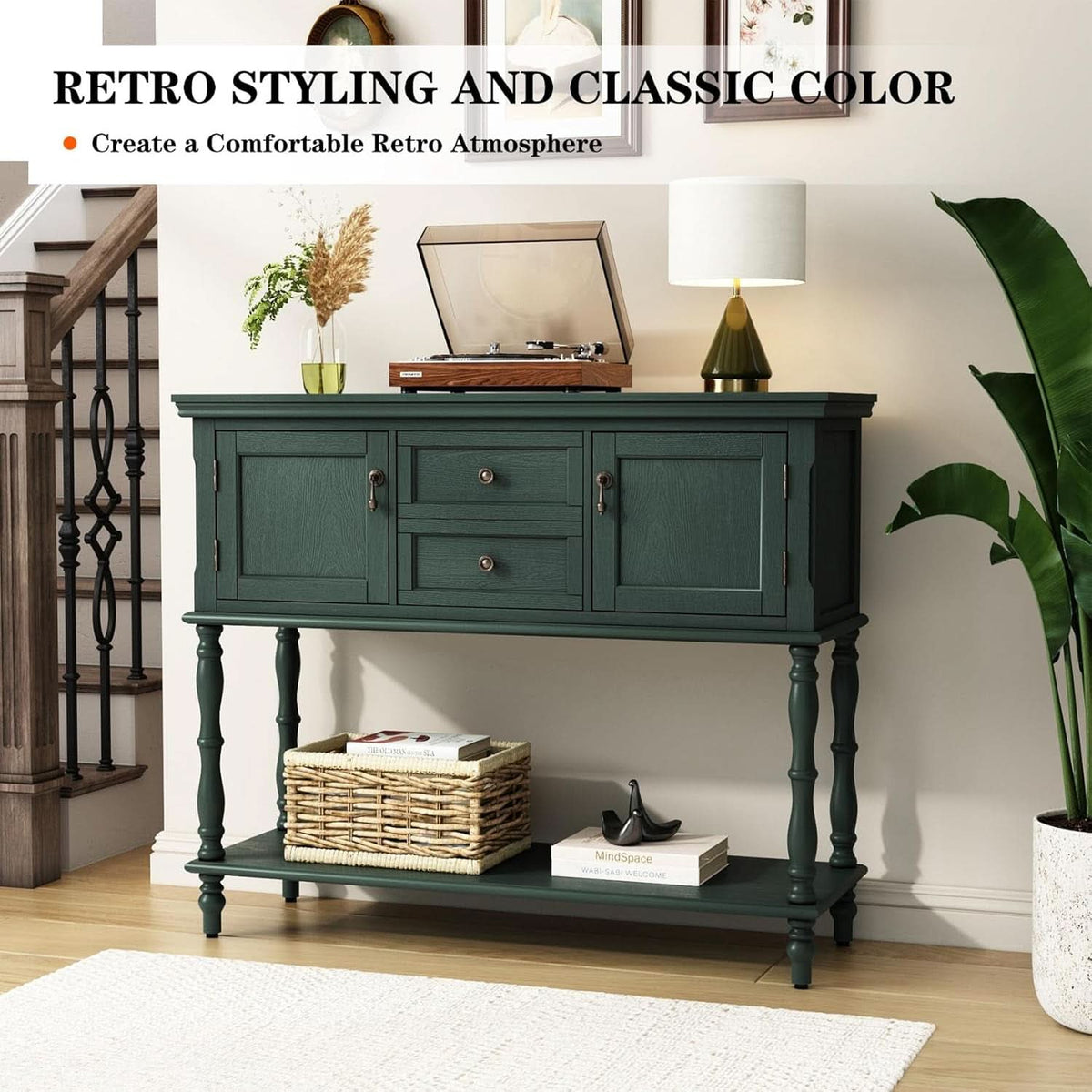 Green Contemporary Console Table With Deep Drawers