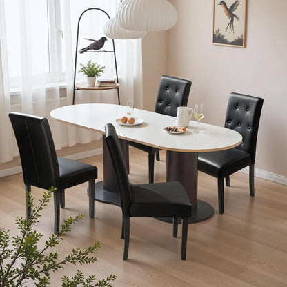 Black Button Tufted PU Leather Upholstered ChairsSet