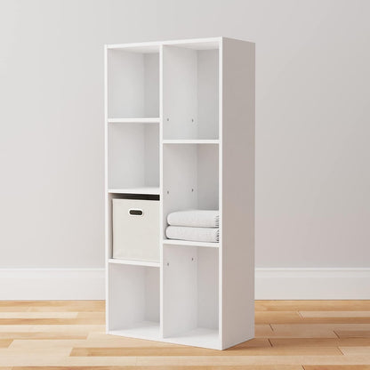 White Peach Maple 7 Cube Organizer Bookcase with storage shelves, showcasing a modern furniture unit with open cube compartments.