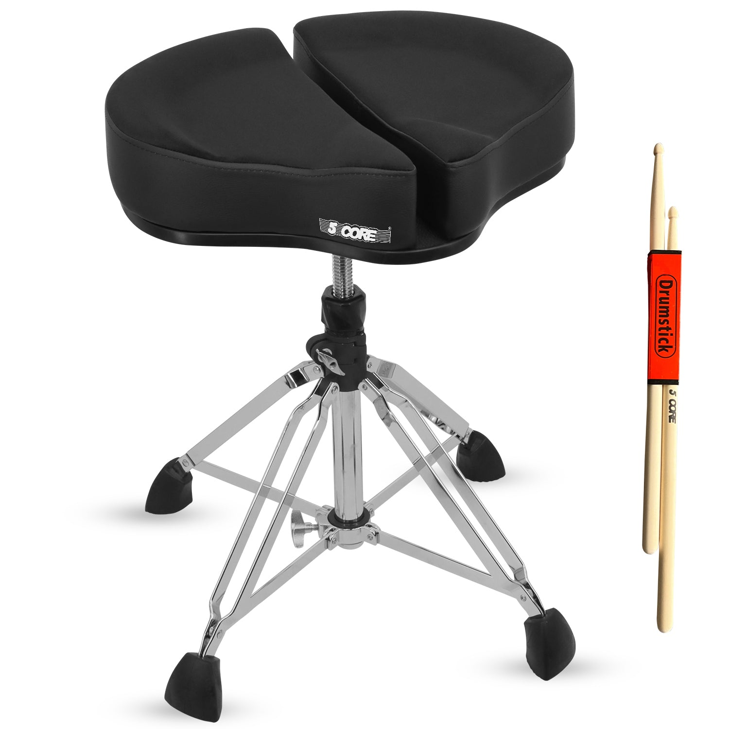 Start2Finish 5 Core Drum Throne with 4-inch padded seat, split spine support, 4-leg design, and 441 lb capacity for drummers.