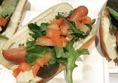 Start2Finish bacon hot dogs with crispy bacon strips on toasted buns, ready to serve as a delicious food snack.
