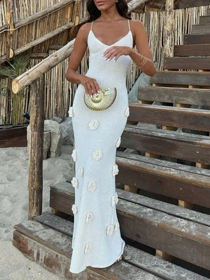 White Flower Maxi Cami Dress by Jade Iapetus, flowy sleeveless dress with floral print perfect for summer wear.
