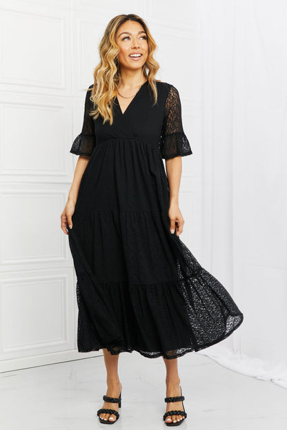Pear Daisy P &amp; Rose Lovely Lace full-size tiered dress, featuring intricate lace details and a flowing design.