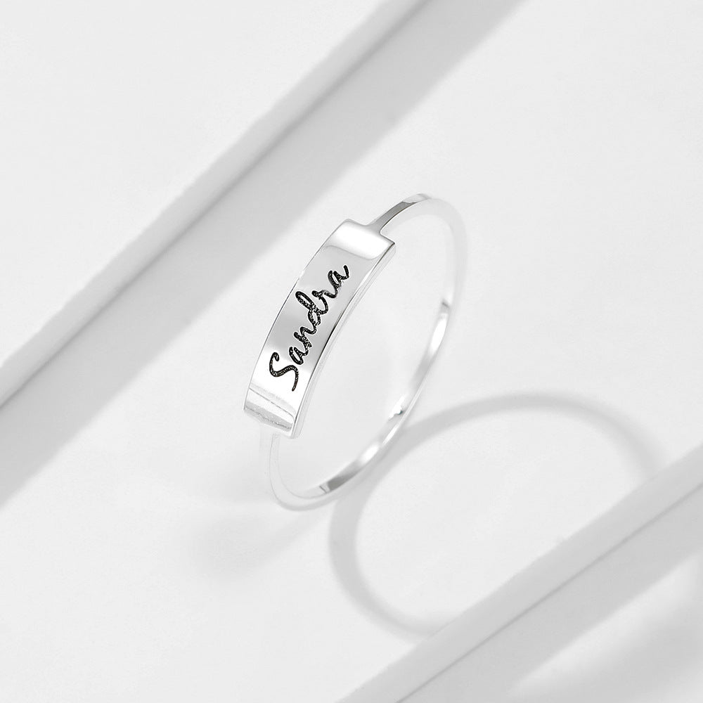 Full Silver Name-1 Ring by Pink Lucky, a sleek silver jewelry ring featuring a polished finish and elegant design.