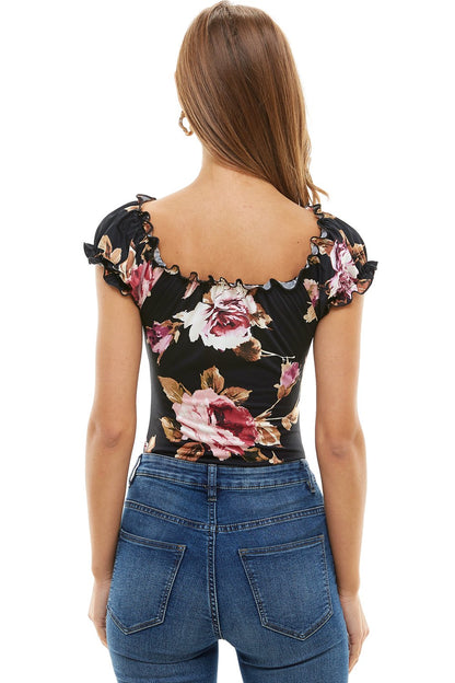 Floral printed peasant style women&
